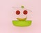 Creative idea smile made of tomatos and banana floating on pink color background with opening cooking pot. minimal food idea. An i