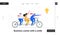 Creative Idea Teamwork Banner Concept. Business Team Riding Tandem Bicycle. Businessmen Characters on Bike