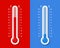 Creative illustration of celsius, fahrenheit meteorology thermometers scale isolated on background. Heat, hot, cold signs.