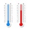 Creative illustration of celsius, fahrenheit meteorology thermometers scale isolated on background. Heat, hot, cold signs. Art