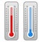 Creative illustration of celsius, fahrenheit meteorology thermometers scale isolated on background. Heat, hot, cold signs. Art