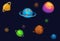 Creative Illustration and Innovative Art: Colorful Planets on Dark Background.