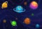 Creative Illustration and Innovative Art: Colorful Planets isolated on Dark Background.