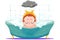 Creative Illustration and Innovative Art: Small Girl is Taking Bath in the Tub.
