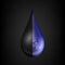 Creative illustration of petroleum drop, droplet of a crude gasoline or oil from pump industry, barrel  on background. Art