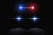 Creative illustration of police car silhouette headlights, blinking isolated on background. Glowing headlamp. Red, blue siren