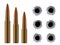 Creative illustration of realistic shot gun bullets, holes  on background. Art design different gunshot and caliber of