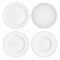 Creative illustration set of 3D white round realistic plate dish isolated on transparent background. Art design porcelain s