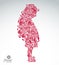 Creative illustration of a shy girl with a long hair. Cute teenage girl wearing a flower-patterned dress. Graphic vector
