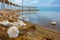 Creative image of the  Dead Sea at dawn blue hour before sunrise