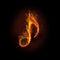 Creative image of flaming musical note on dark background