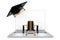 Creative image, online education concept, laptop study desk and graduation cap. 3D rendering, 3D illustration