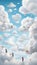 A creative imaginative image of white clouds forming shapes in the sky such as animals, faces, objects inspiring curiosity wonder