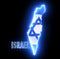 Creative Israel neon electric map. Shiny glowing outline of Israel country with text of ISRAEL