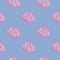 Creative japan nature seamless pattern with pink contoured lotus flower shapes. Blue pale background