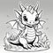 Creative Journey Begins: 3D Coloring Fun with a Baby Dragon\\\'s Playful Antics in Black & White