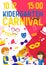 Creative kids banner vector illustration. Kindergarten carnival. Girls and boys drawing, painting, cutting paper