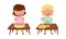 Creative kids playing Montessori educational games set. Girls playing with beads and sand cartoon vector illustration