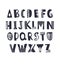 Creative latin font or childish english alphabet hand drawn on white background. Monochrome letters decorated with dots