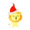 A creative laughing lion retro cartoon of a wearing santa hat