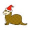 A creative laughing otter comic book style illustration of a wearing santa hat