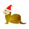 A creative laughing otter retro cartoon of a wearing santa hat