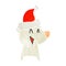 A creative laughing polar bear retro cartoon of a wearing santa hat