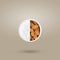 Creative layout of almonds and cream in a round white jar on a beige background.