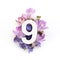 Creative layout with colourful flowers and number nine. Flat lay. Top view.