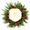 Creative layout made of christmas tree branches with wooden saws as blank on white background. Top view.