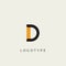 Creative letter D for logo and monogram. Minimal artistic style letter with yellow spot for education, festive and party