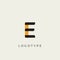 Creative letter E for logo and monogram. Minimal artistic style letter with yellow spot for education, festive and party