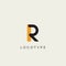 Creative letter R for logo and monogram. Minimal artistic style letter with yellow spot for education, festive and party