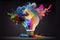 Creative light bulb explodes with colorful paint and splashes  Think differently creative idea concept