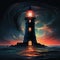 Creative lighthouse on an abstract dark background.