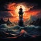 Creative lighthouse on an abstract dark background.