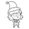 A creative line drawing of a elf girl staring wearing santa hat