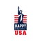 Creative logo with Statue of Liberty and US flag. Independence day. National holiday. Happy 4th of July. Flat vector