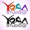 Creative logo of yoga studio with womens silhouettes.