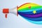 Creative loudspeaker with colorful sound wave on backdrop. Voting, lgbt and fighting for your rights concept. 3D Rendering