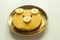 Creative meal for a child, pancake with banana and chocolate  in a face little bear  shape