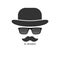 Creative men`s style. Bowler hat with glasses and mustache. Gentleman icon