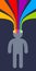 Creative mind brain vector concept in flat trendy design style, colorful rainbow stripes goes out of man head symbolizes creative