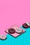 Creative minimal food design 3d render  donuts in box in isometry polka dots, pink and blue space.  Restaurant, bakery, candy shop