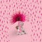 Creative minimal idea with angel and umbrella made of gerbera flower, petals and exotic flamingo bird on a pastel pink background