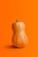 Creative minimalistic poster orange pumpkin on orange background. Halloween holiday concept. Flat lay background. Spooky holiday