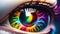 Creative multi-colored eye of the human eyeball, showing creativity and artistic expression of fashion, visionary design.