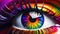 Creative multi-colored eye of the human eyeball, showing creativity and artistic expression of fashion, visionary design.