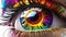 Creative multi-colored eye of the human eyeball, showing creativity and artistic expression of fashion, visionary design.