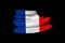 Creative national grunge flag, brushstroke France flag on black isolated background, concept of politics, global business,